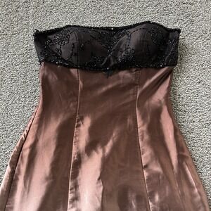 Night Way Collections Dress Womens 6 Brown Beaded Strapless Sweetheart Maxi Gown